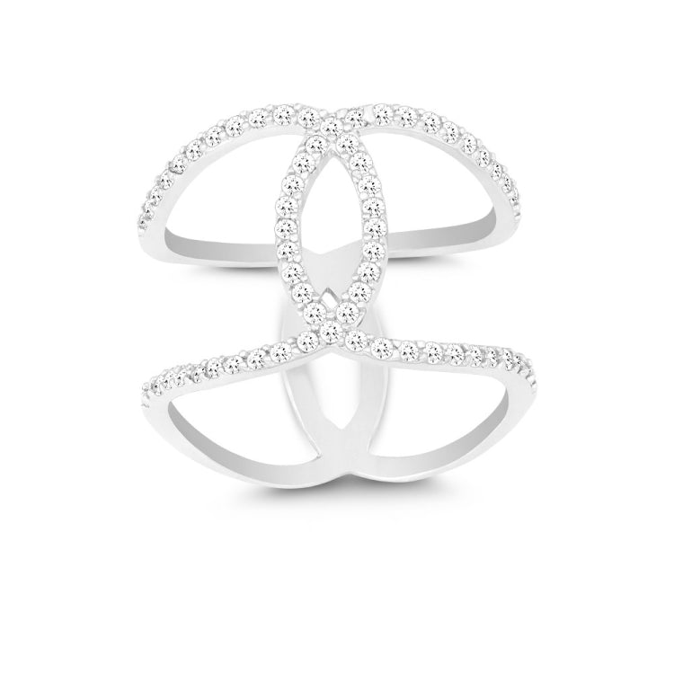 Sterling Silver Double CZ Wire with Center CZ Swirl Wide Ring