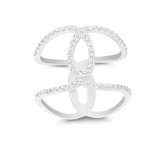 Sterling Silver Double CZ Wire with Center CZ Swirl Wide Ring