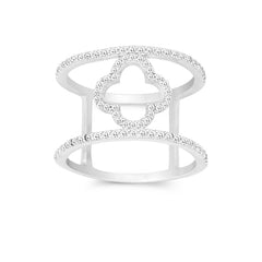 Sterling Silver Double CZ Wire with Center CZ Clover Wide Ring