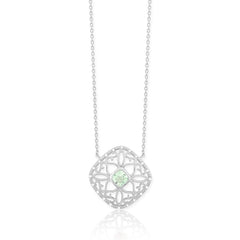 (SPECIAL ORD) Sterling Silver open, silveOpen Square Diamond & Center Green Quartz Gemstone Necklace