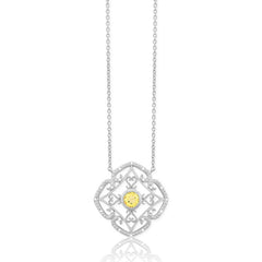 (SPECIAL ORD) Sterling Silver Open Square Diamond & Center Citrine Gemstone Necklace