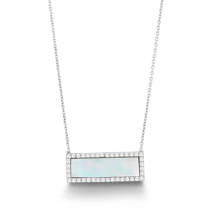 Sterling Silver 16+1" CZ Border with Rectangular MOP Necklace