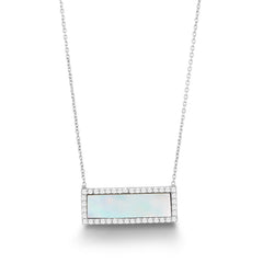Sterling Silver 16+1" CZ Border with Rectangular MOP Necklace