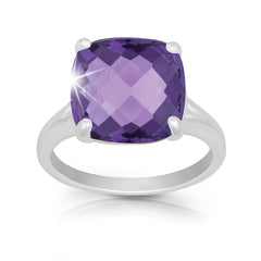 Sterling Silver Large Square Amethyst Gemstone Ring