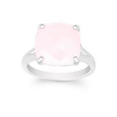 Sterling Silver Large Square Rose Quartz Gemstone Ring