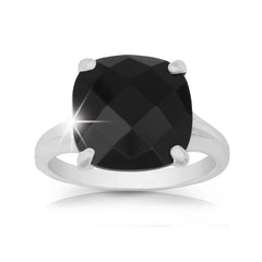 Sterling Silver Large Square Onyx Gemstone Ring