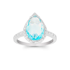 Sterling Silver Diamond with Large Blue Topaz Teardrop Ring