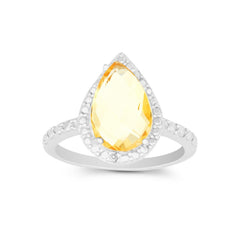 Sterling Silver Diamond with Large Citrine Teardrop Ring