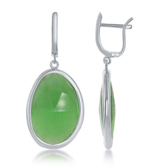 Sterling Silver Grass Green Oval Cat’s Eye Earrings