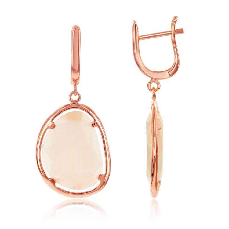 Sterling Silver Rose-Plated Champagne Oval Cat’s Eye Earrings