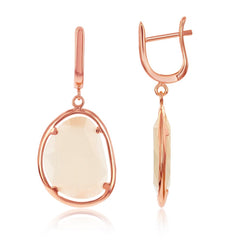 Sterling Silver Rose-Plated Champagne Oval Cat’s Eye Earrings
