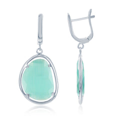 Sterling Silver Teal Oval Cat’s Eye Earrings