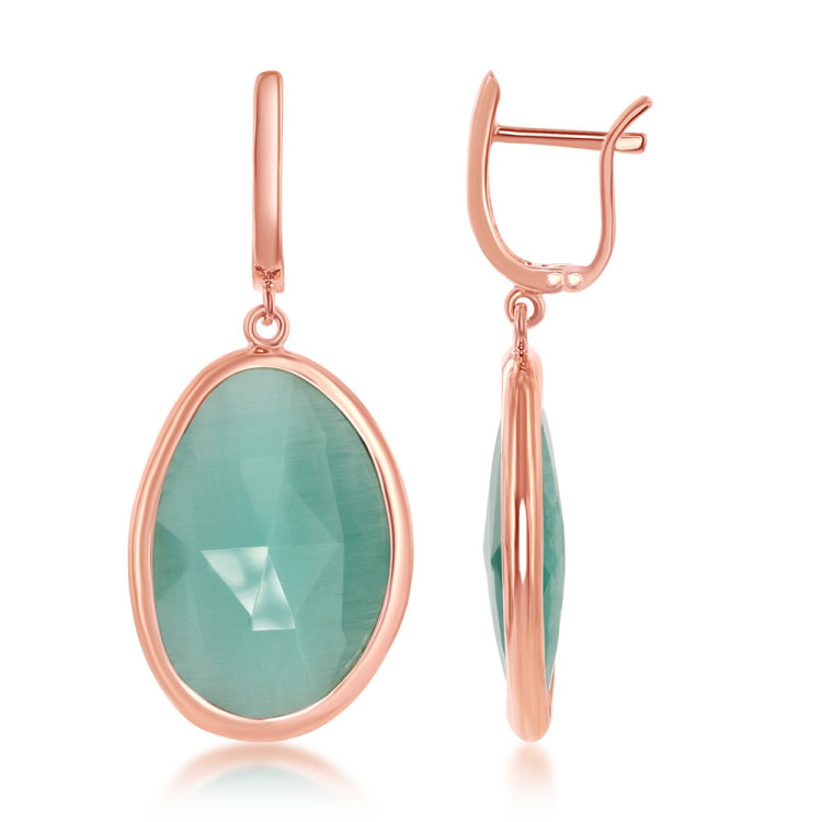 Sterling Silver Rose-Plated Light Green Oval Cat’s Eye Earrings