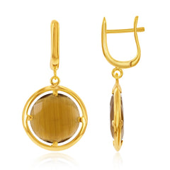 Sterling Silver Gold-Plated Round Coffee Cat’s Eye Earrings