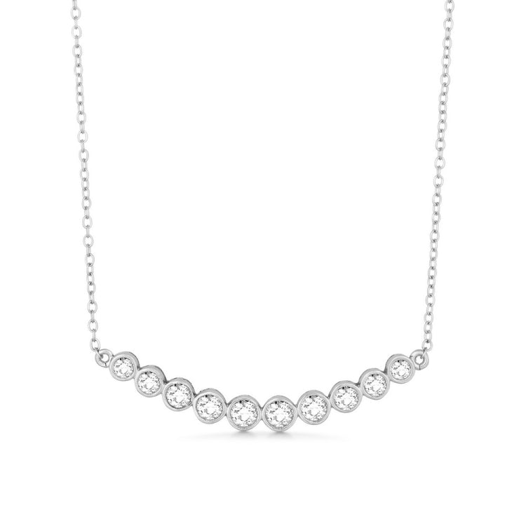 Sterling Silver Curved Graduating CZ Bar Necklace