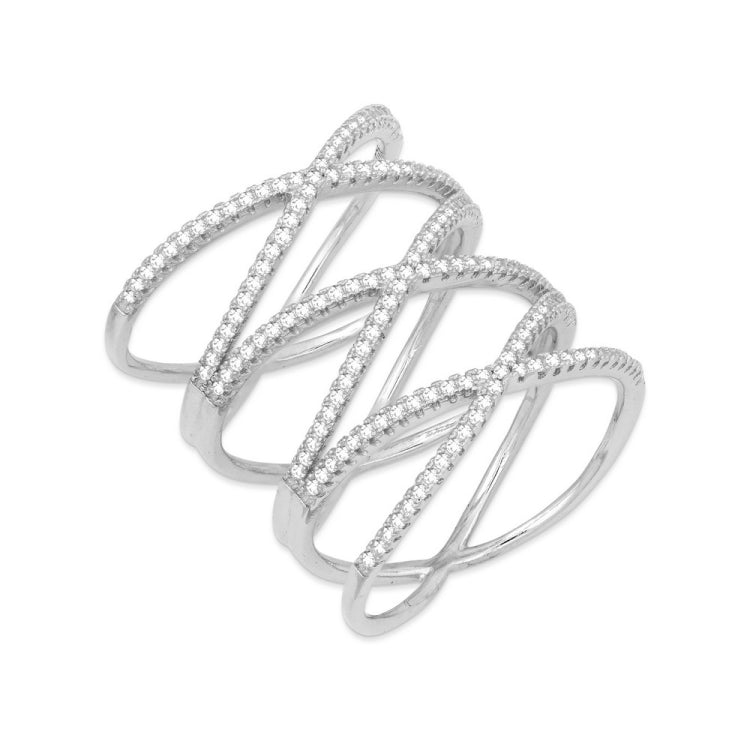 Sterling Silver Lightweight Triple CZ Cross Ring