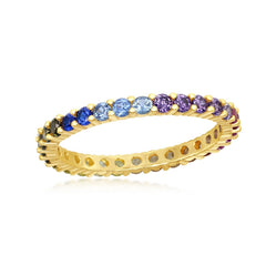 Sterling Silver Gold Plated Rainbow CZ 2mm Eternity Band Ring