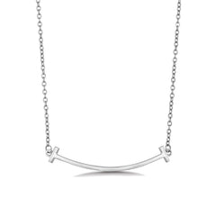 Sterling Silver Double T Curved Bar Necklace - Rhodium Plated