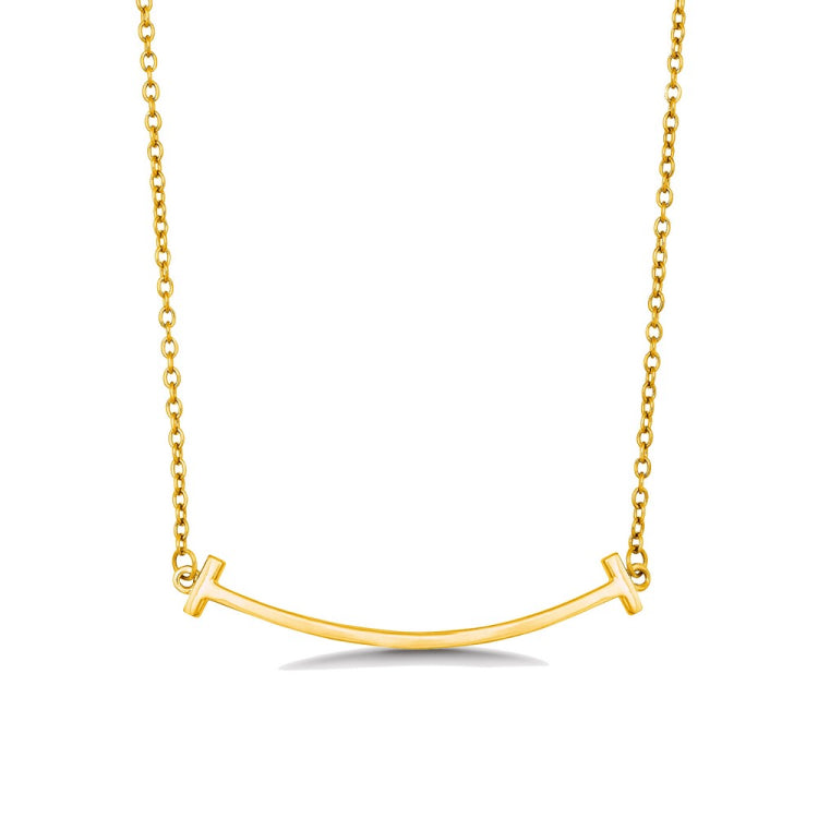 Sterling Silver Double T Curved Bar Necklace - Gold Plated