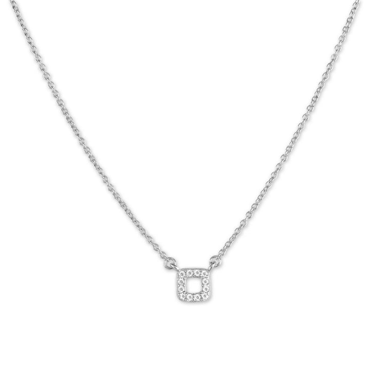 Sterling Silver Tiny Open Micro Pave Square Necklace