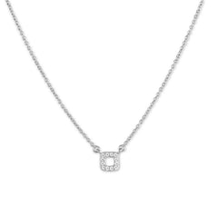 Sterling Silver Tiny Open Micro Pave Square Necklace