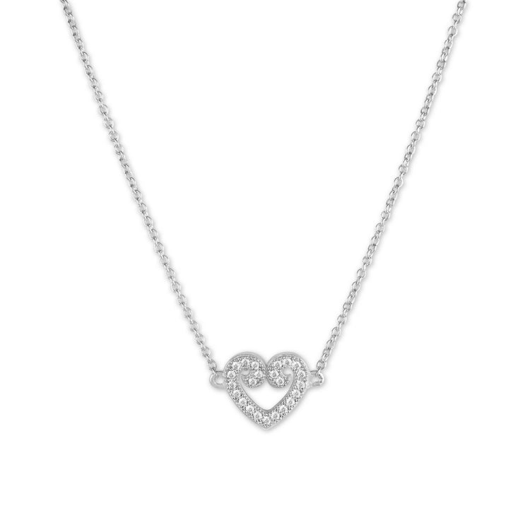 Sterling Silver Small Micro Pave Curled Heart Necklace