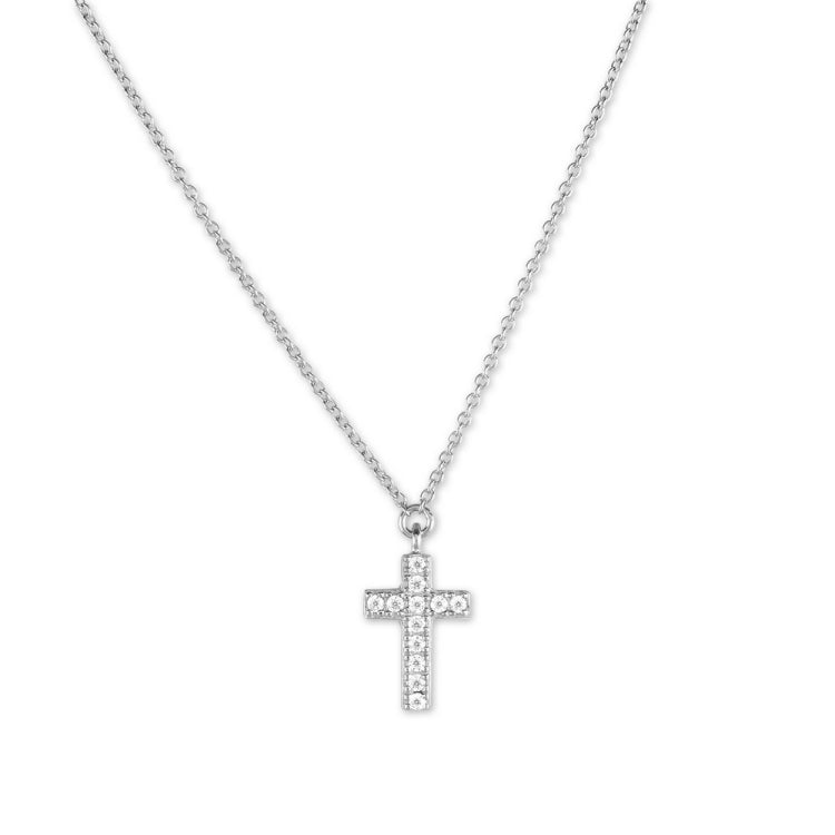 Sterling Silver Small Micro Pave Cross Necklace