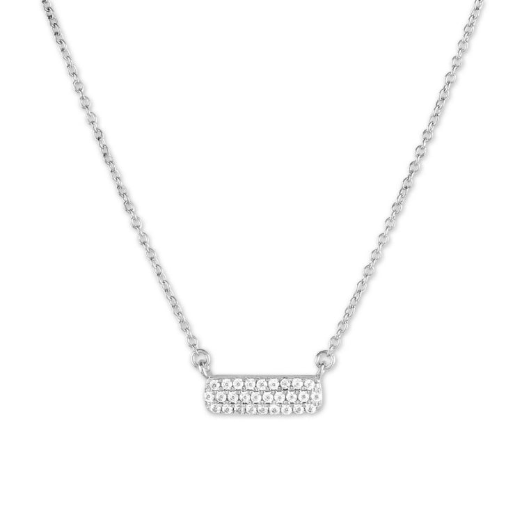 Sterling Silver Small Micro Pave Bar Necklace