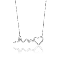 Sterling Silver CZ Heart Heartbeat Necklace
