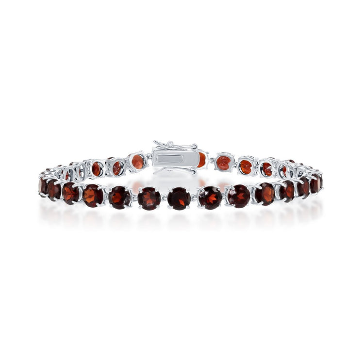 Sterling Silver Four-Prong 5mm Round Garnet Bracelet
