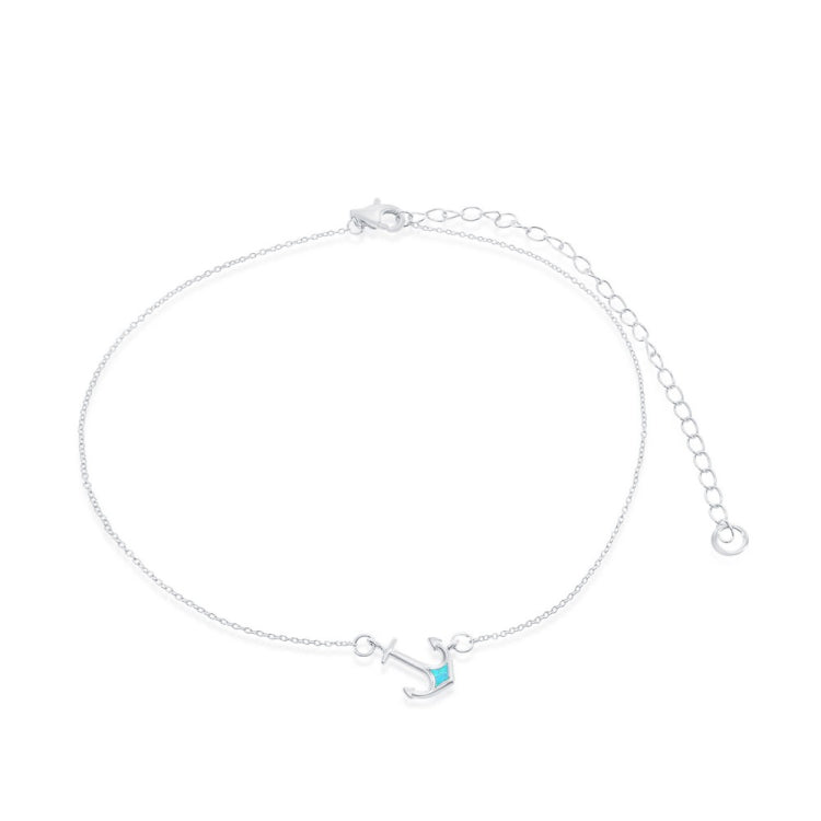 Sterling Silver Blue Inlay Opal Sideways Anchor Choker