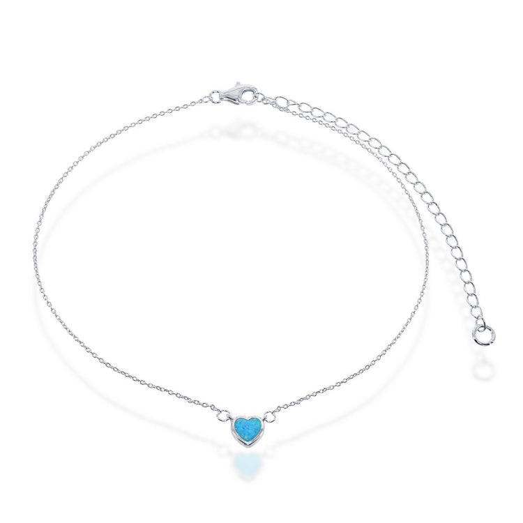 Sterling Silver Blue Inlay Opal Heart Choker