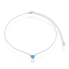 Sterling Silver Blue Inlay Opal Heart Choker