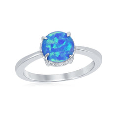 Siez 8 Sterling Silver Four-Prong Round Blue Inlay Opal Ring