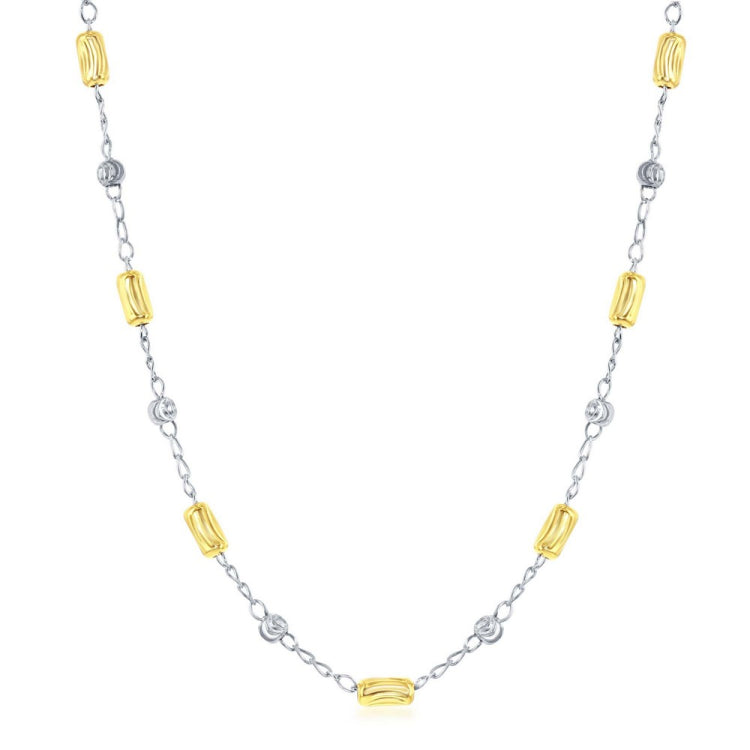 Sterling Silver Alternating Diamond-Cut GP Rod & Round Beads Neckalce