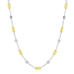 Sterling Silver Alternating Diamond-Cut GP Rod & Round Beads Neckalce