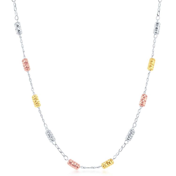 Sterling Silver Tri-Color Striped Rod Necklace