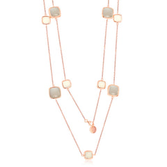 Sterling Silver RG Alternating White & Light Grey Moon Stone Square Neckalce