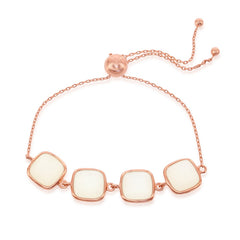 Sterling Silver Rose Gold Natural White Moon Stone Adjustable Bolo Bracelet