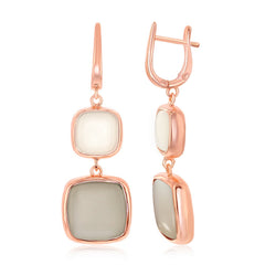 Sterling Silver RG Top Natural White & Bottom Light Grey Moon Stone Square Earrings