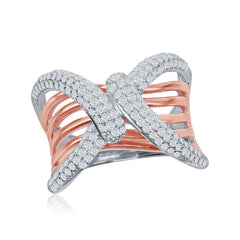 Sterling Silver Two-Tone Overlapping Micro Pave knot Design Ring