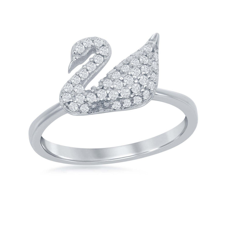 Sterling Silver Micro Pave Swan Ring