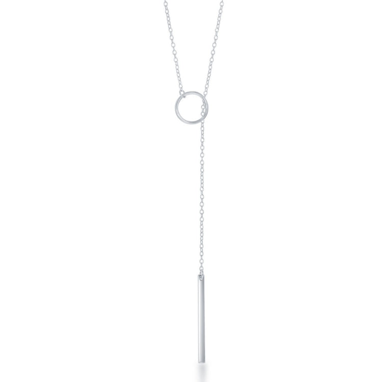 Sterling Silver Open Cricle with Vertical Hanging Bar Lariat Necklace