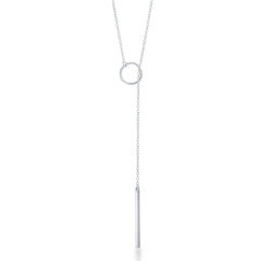 Sterling Silver Open Cricle with Vertical Hanging Bar Lariat Necklace