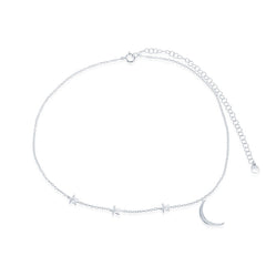 Sterling Silver Center Crescent Moon with Three Stars by the Yard Choker