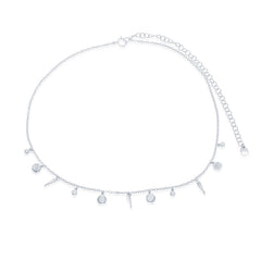 Sterling Silver Alternating Shiny Discs & Spikes Choker