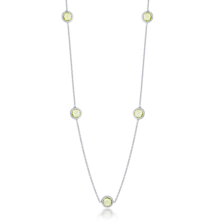 Sterling Silver Bezel-Set 7 Station Green Amethyst Necklace