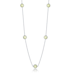 Sterling Silver Bezel-Set 7 Station Green Amethyst Necklace