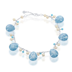Silver Teardrop Blue Ice with Small Cultured Pearls and Turquoise Beads Bracelet