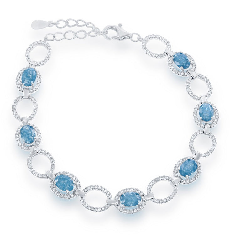 Sterling Silver Open CZ Oval with Blue Ice Bracelet